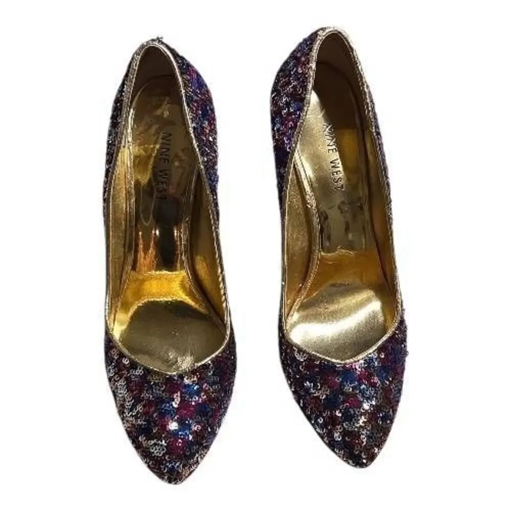 Nine West Cress Multi-Color Sequin Platform Pumps | Glam Party Heels | Size 6.5